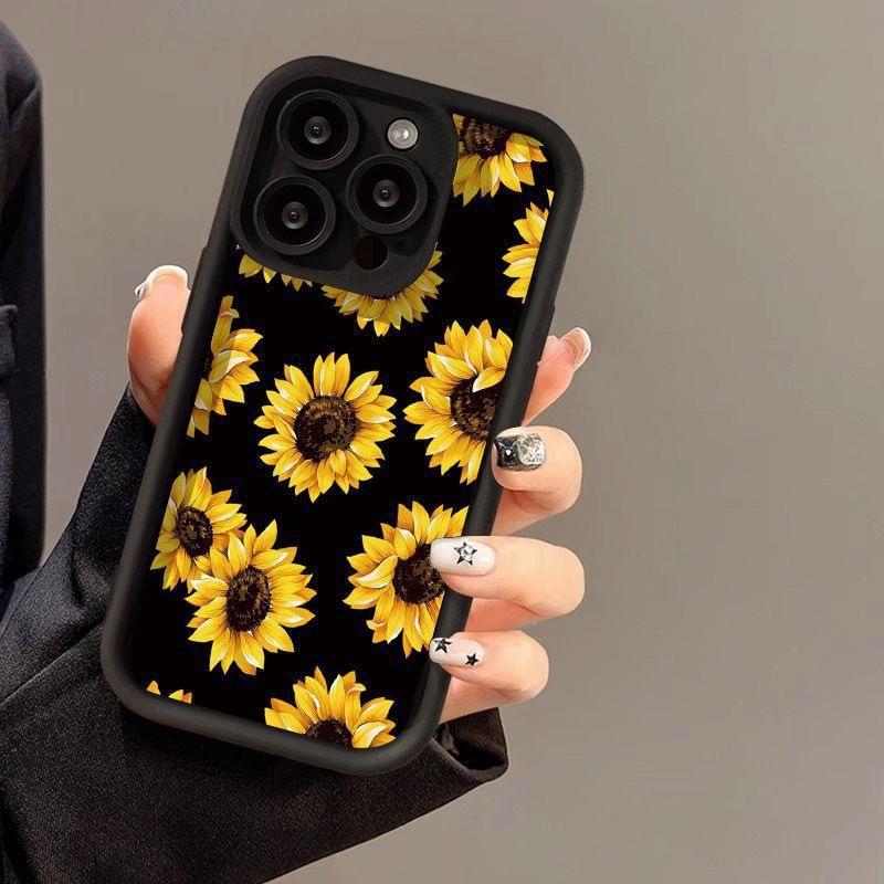 Чехол для телефона iPhone16ProMax с подсолнухом на весь экран 14 Apple 13 матовый 12/15 Премиум 11