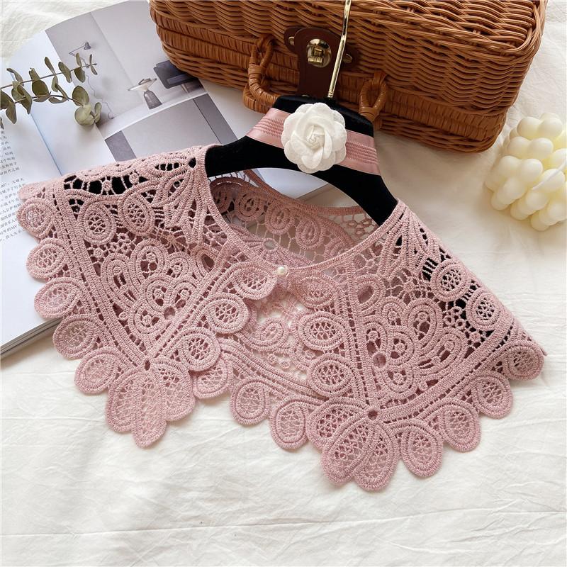 Vintage Shawl O-Neck Doll Fake Collar Shirt Women Hollow Crochet Lace False Collar Detachable Woman Half Shirt Faux Col