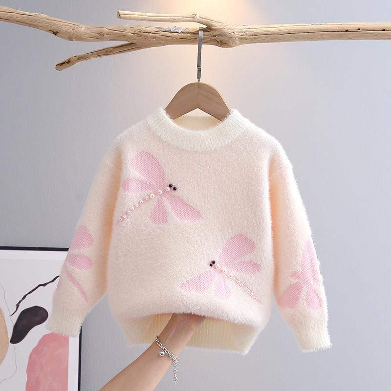 Girls' Sweaters Autumn and Winter Pullover Girls' Round Neck Tops Fashion Bottoming Mink Fleece Pullover