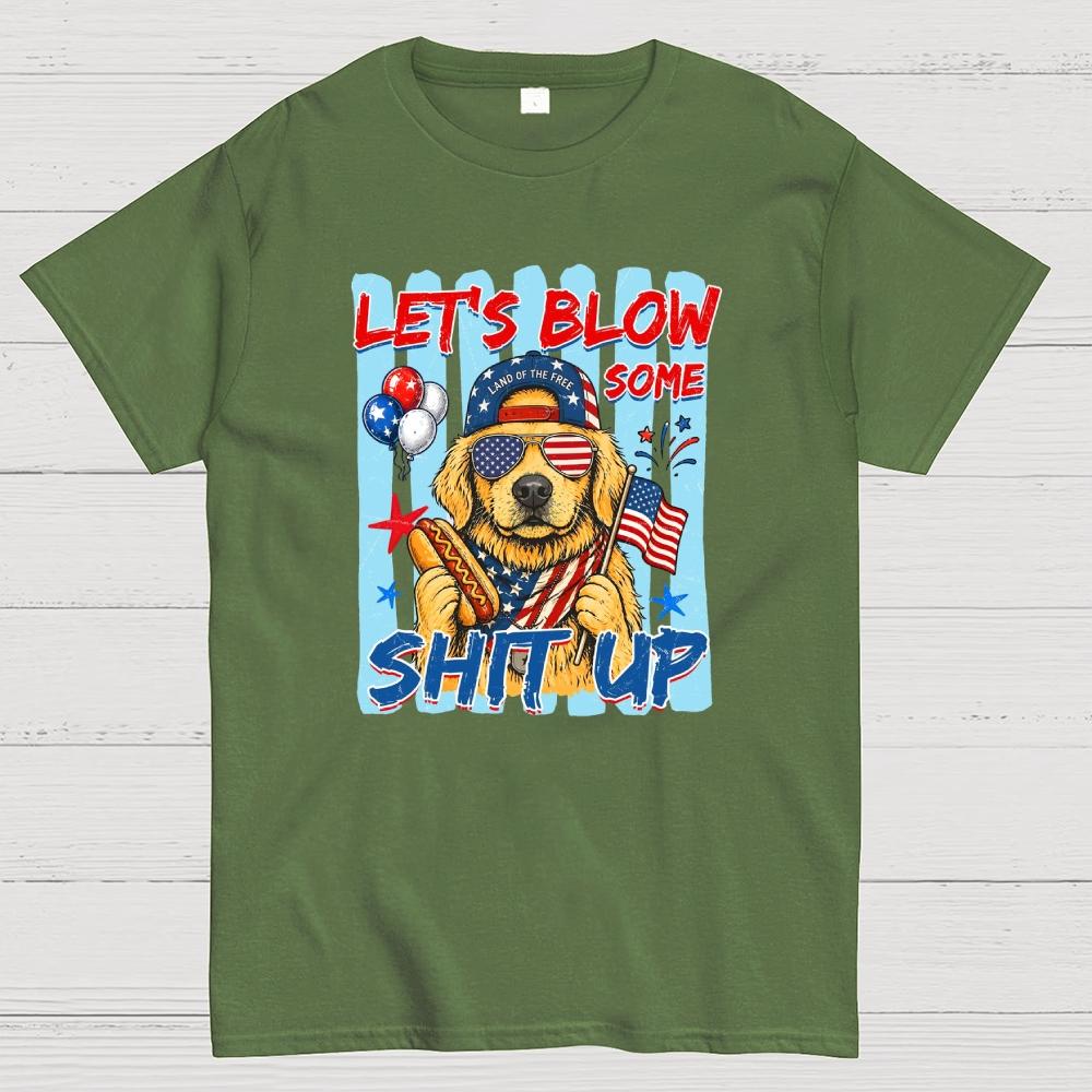 Funny 4th of July Hotdog Dog Stripes Dachshund Cotton Casual Cool Loose T-Shirt