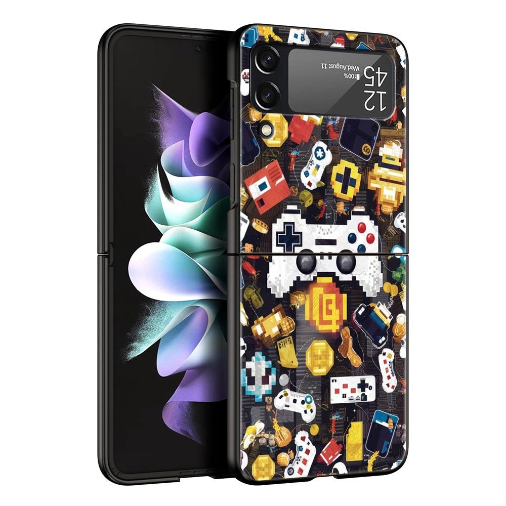 Game Controller Graphic Hard PC Phone Case For Samsung Galaxy Z Flip 7 6 5 4 Black Cover For Galaxy Z Flip 3 Foldable Fundas Bag