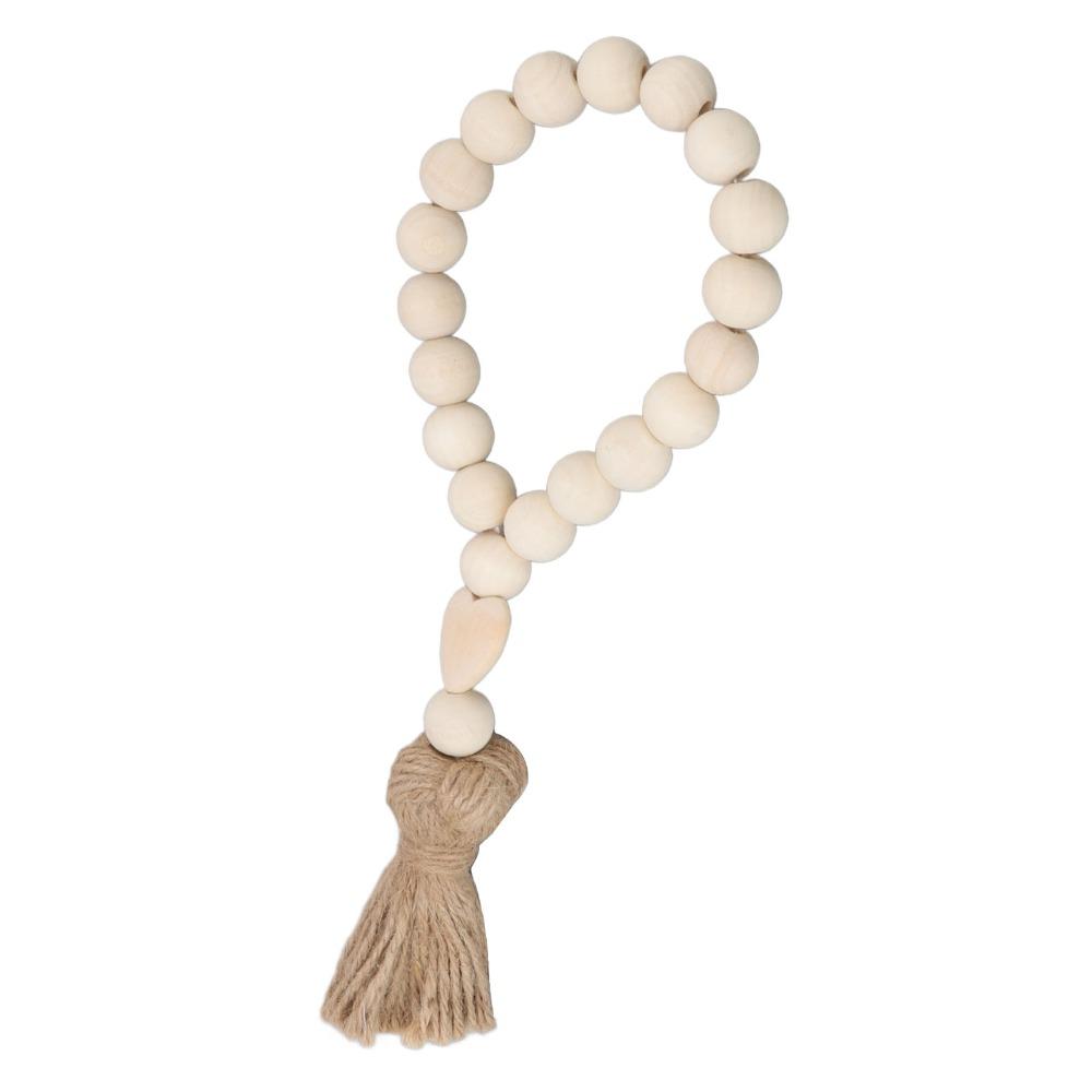 Wood Farmhouse Wooden Bead Strand Hanging Tassel Bead Ornament Door Knob Hanging Ornament