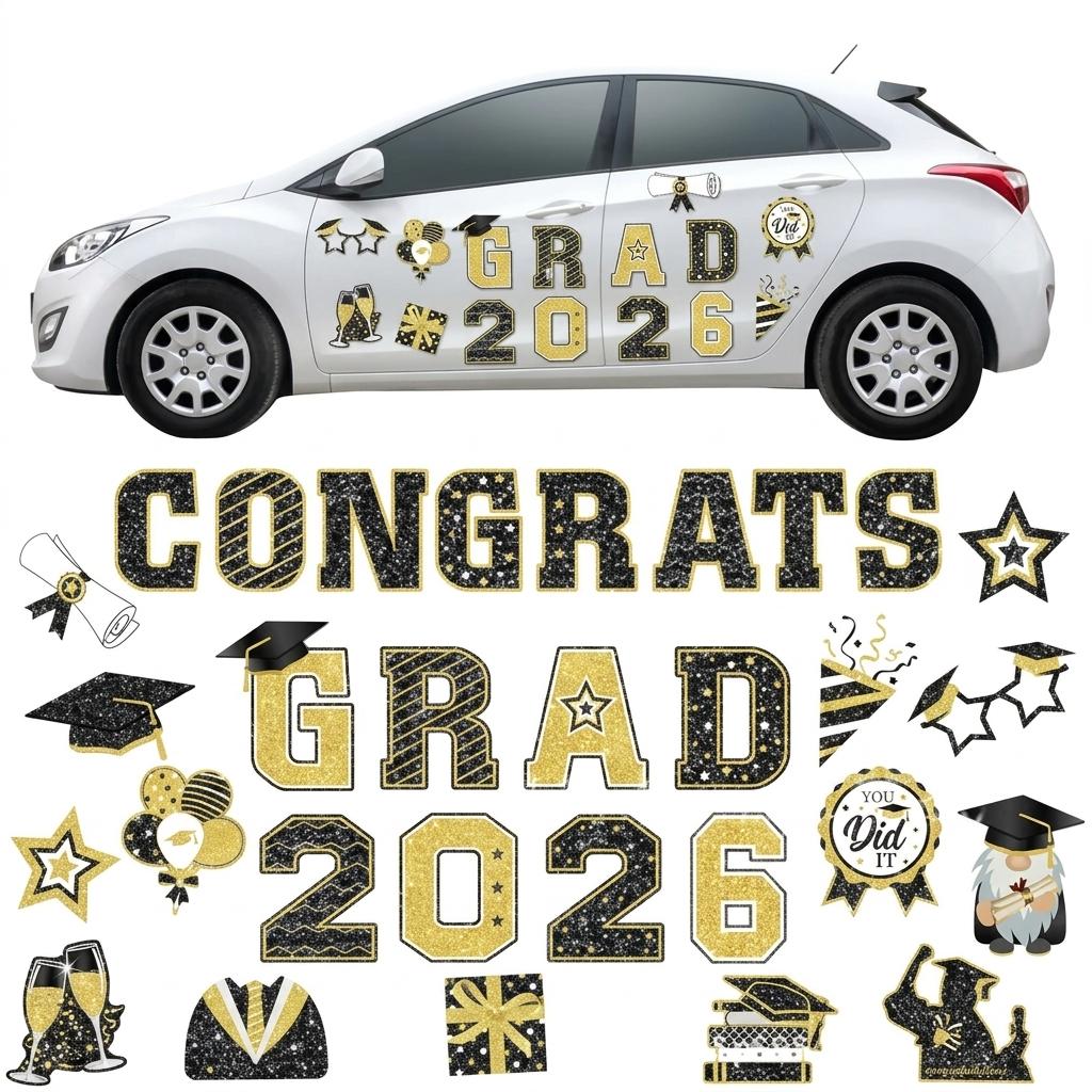 2026 Graduation Season Car Magnetic Stickers 30 Pieces Set PVC Durable Design For Graduation Celebration