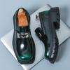 Thick Bottom PU Leather Men Green Loafers Wedding Party Male Formal Dress Footwear Office Business Casual Shoes Walking Shoes