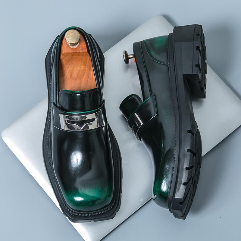 Модные мужские лоферы на толстой подошве из ПУ кожи, зеленые, для свадебной вечеринки, мужская формальная обувь, офисная деловая повседневная обувь, обувь для ходьбы