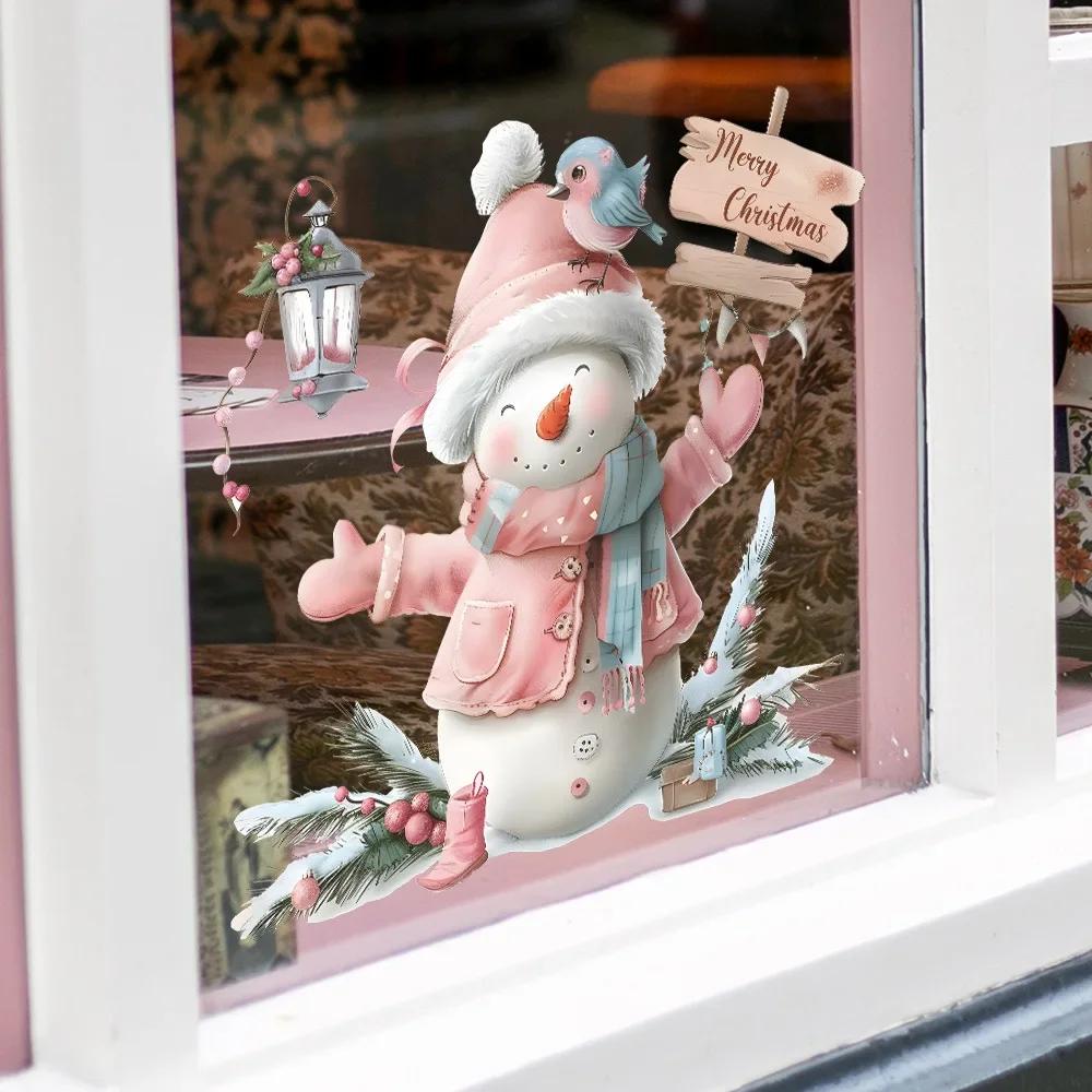 Рождественские наклейки на окна, наклейка на окна со снеговиком и оленем, рождественские украшения для дома, Навидад, с Новым годом