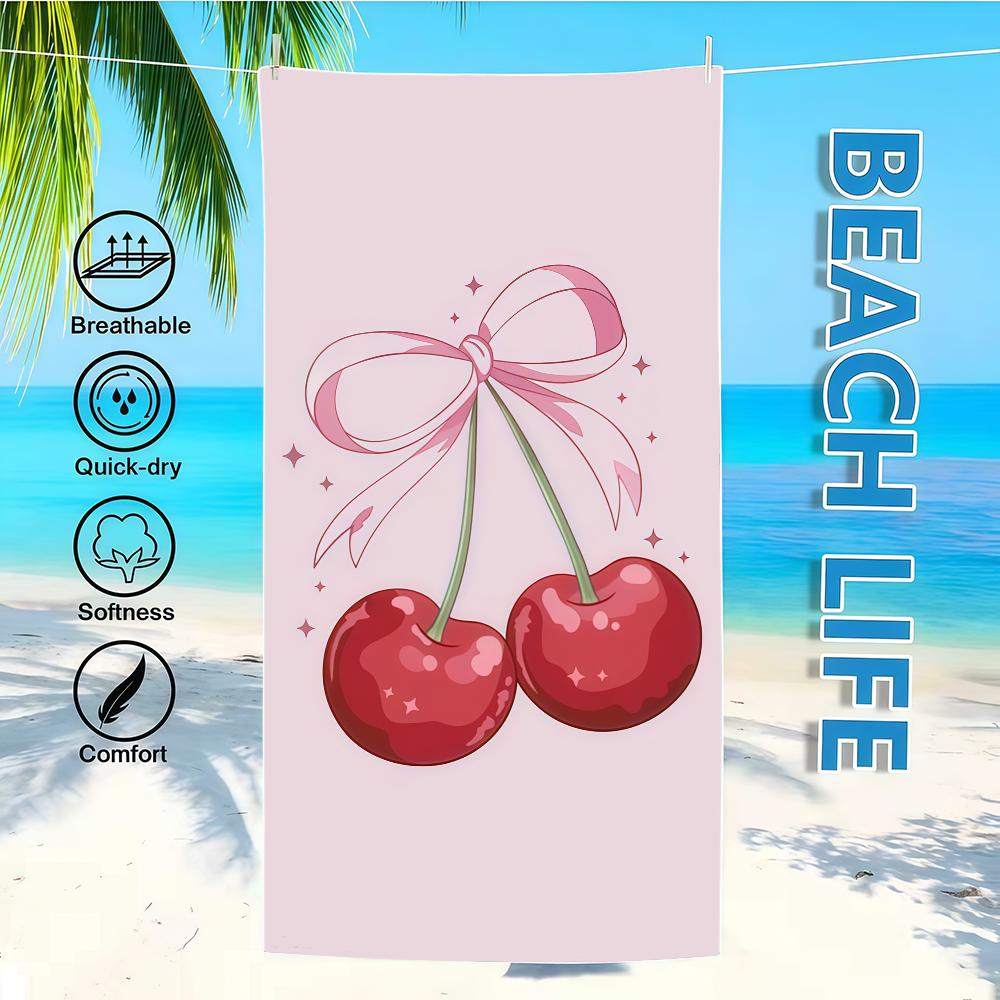 CHERRY cartoon Towel Textile Bathrobe Beach Quick-Drying Lightweight Portable Camping Swim Pool Travel