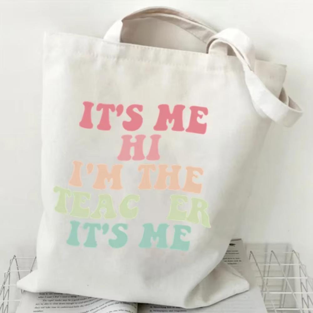 Teacher's Day Gift Teacher Print Canvas Tote Bag Women Handbag Colored Letters Teacher Canvas Tote Bag Floral Shoulder Bag