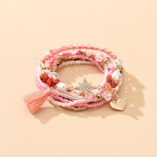 Women Bracelets Beaded Multilayer Faux Glaze Jewelry Bohemian Stackable Bangles for Party