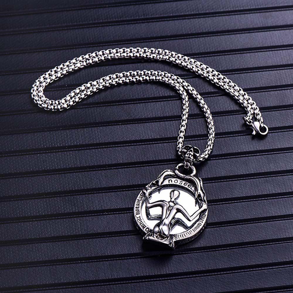 Long Halloween Jewelry Sweater Chain Skull Neck Chain Skull Mirror Pendant Gothic Skeleton Necklace
