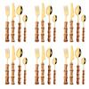 24Pcs Bamboo Cutlery Sets Stainless Steel Dinnerware Sets Gold Wooden Tableware Western Food Knife Fork Teaspoon Cutleries