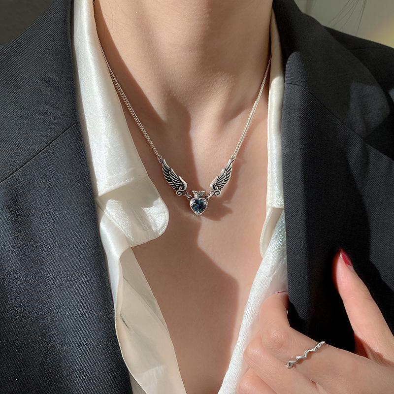Винтажное готическое сердце, Корона, Крылья ангела, подвеска, ожерелья для женщин, модная изысканная цепочка в форме ключицы, колье, ювелирные изделия
