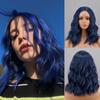 Women Shoulder Length Wavy Wig Without Bangs Lace Front Blue Wig Synthetic Fiber Daily Wear Natural Wavy Wig