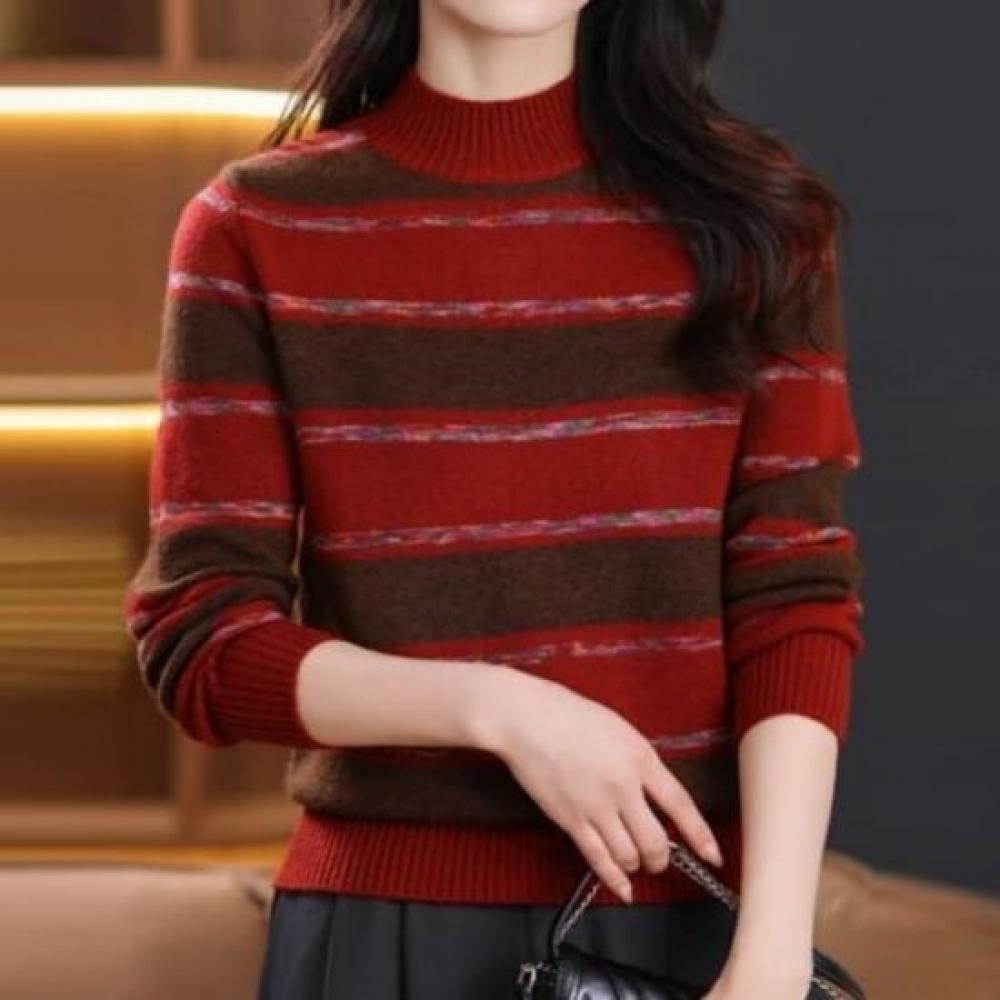 Navava Casual Daily Stripe Half Polo Knit Top Nk3504