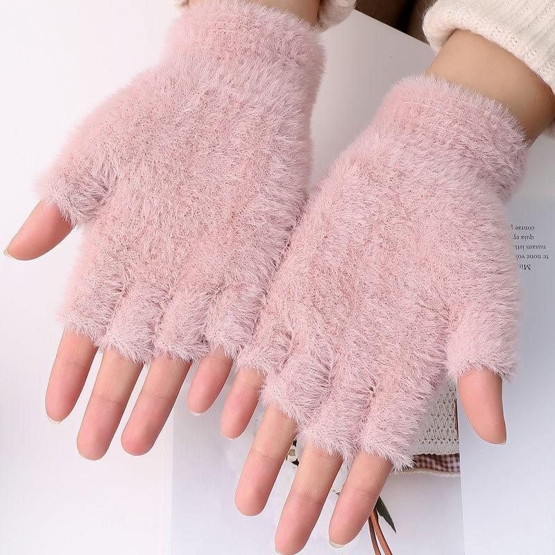 Перчатки с полупальцами Reveal Five Fingers, Plus Velvet and Cotton, Зимнее тепло и защита от холода, Норковый бархат, имитация норкового бархата, унисекс