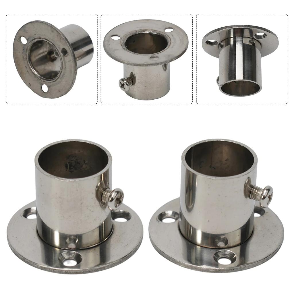 2Pcs Steel Pipe Bracket Tube Support Flange Seat Wardrobe Hanging Rail Rod Pole Socket End Holders 19-32mm Flange Rod Holder