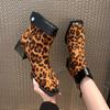 Leopard Women Square Toe Ankle Boots Fashion Mid Heels Suede Shoes Woman Brand 2025 Trend Party Elegant Chunky Shoes Botas Mujer