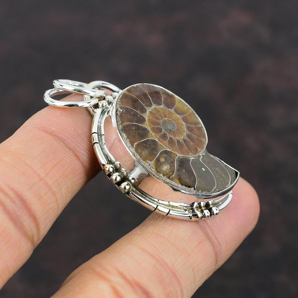 Ammonite Fossil Pendant Real Gemstone Pendant 925 Sterling Silver Pendant Ammonite Fossil Silver Jewelry Handmade Pendant Gift For Friend