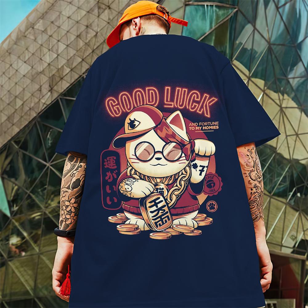 Новая мужская футболка с 3d самурайским котом, футболка с короткими рукавами, лето 2024, быстросохнущие повседневные футболки, топы, повседневная футболка большого размера для мужчин