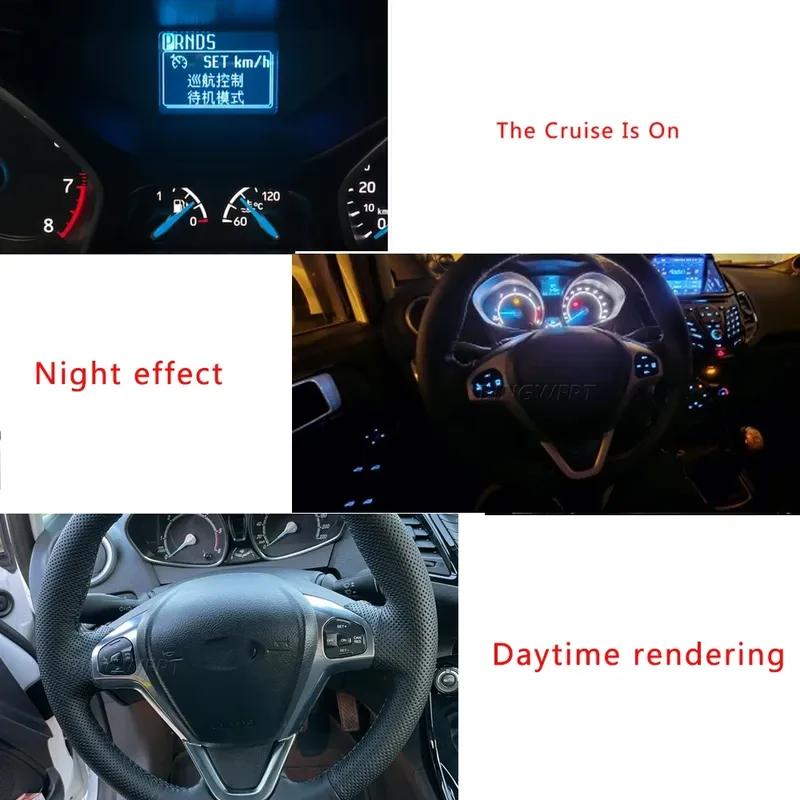 Car Frame Panel Steering Wheel Cover Decorative+Cruise Control Buttons For Ford Fiesta MK7 MK8 Ecosport 2013