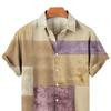 Short Sleeves Lapel Men Shirt Geometric Print Buttons Closure Sweat Absorbent Breathable Casual Striped Hawaiian Print Shirt Streetwear