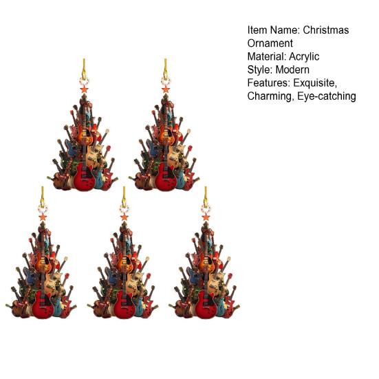 Guitar Christmas Tree Ornament 2D Acrylic Rockin' Around The Guitar Ornament Musical Instrument Hanging Decoration