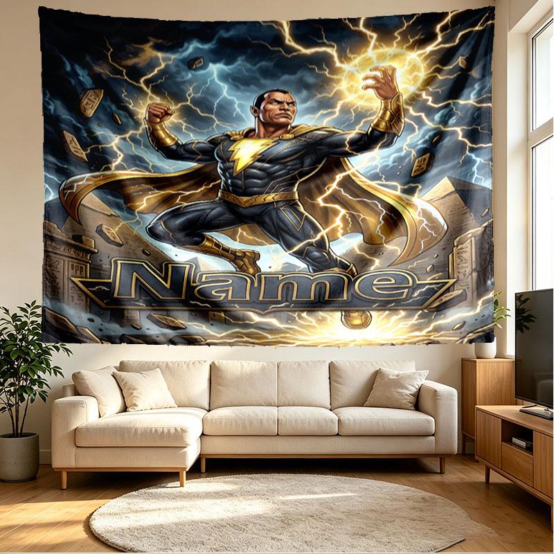 Custom Name Personalized Black Adam Print Tapestry, Wall Art Decor, Bedroom, Dorm, Apartment, LivingRoom, Party Backdrop, Gift for Birthday
