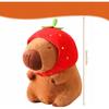 Pluszacz Strawberry Hat Capybara Stuffed Animal 23 cm Cute Plush Toy Soft Pillow Gift for Kids