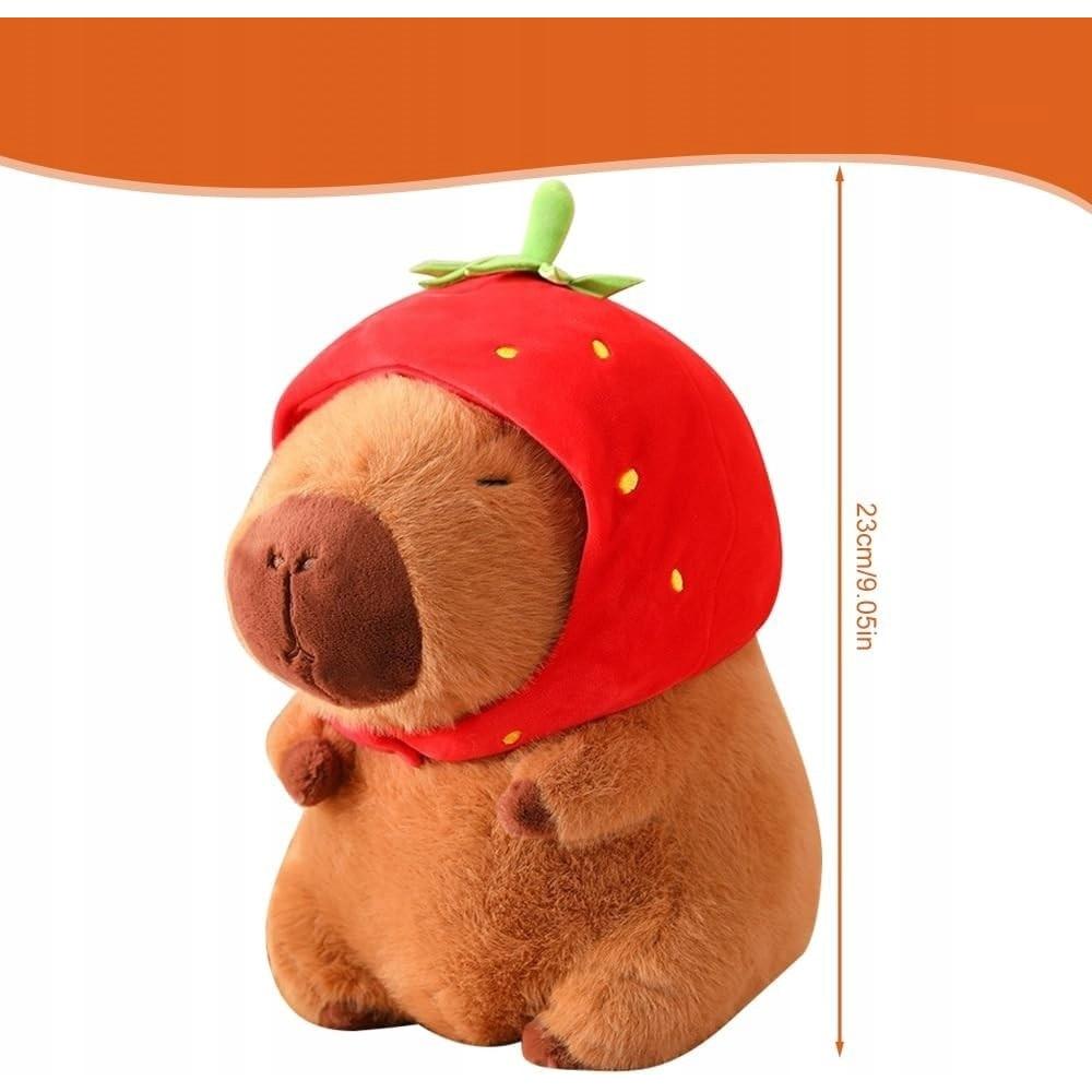 Pluszacz Strawberry Hat Capybara Stuffed Animal 23 cm Cute Plush Toy Soft Pillow Gift for Kids