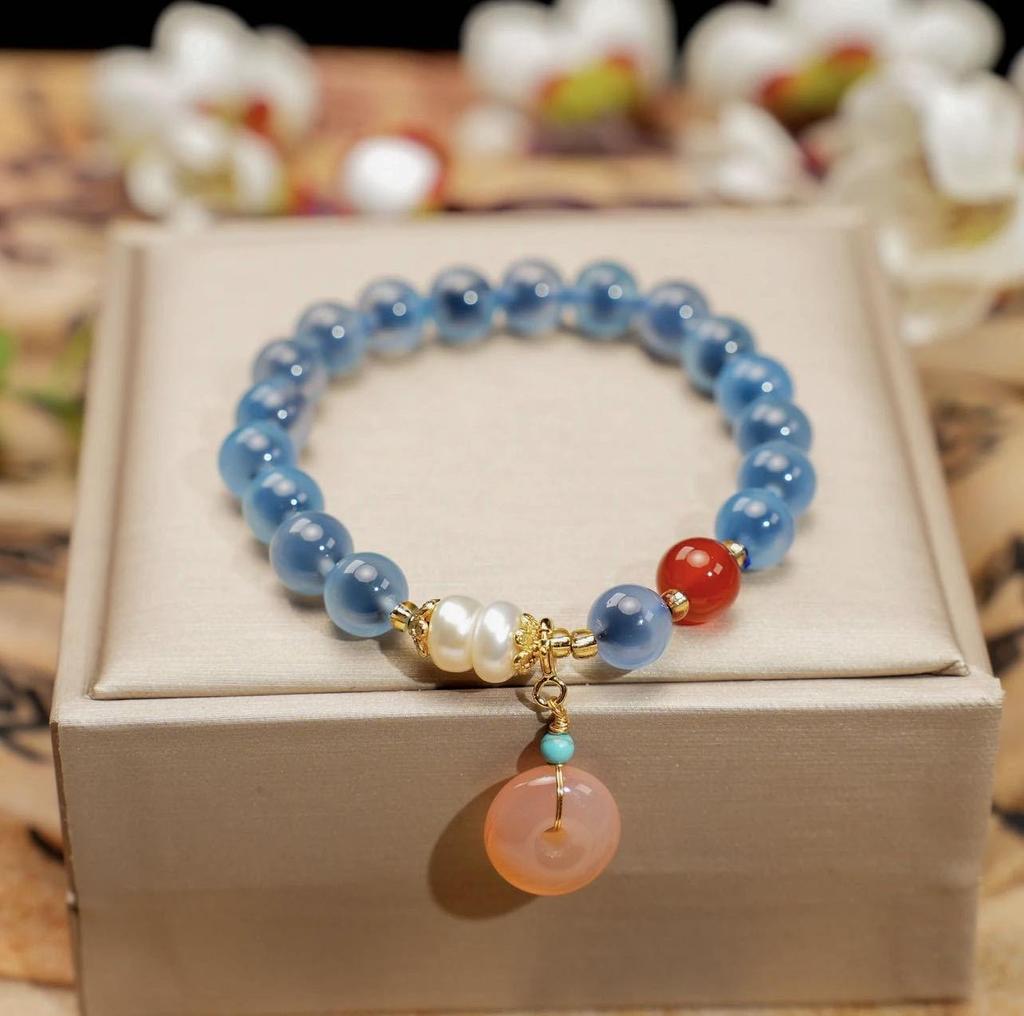 Натуральный агат и австрийский кристалл браслет с бусинами - Женские винтажные украшения высокого класса