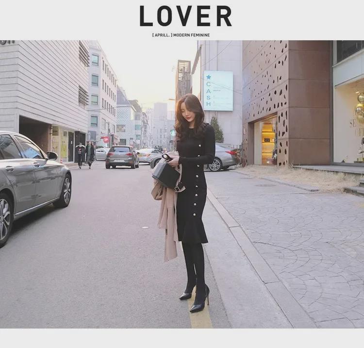 Вязаное платье-свитер с хвостом в стиле Хепберн для женщин - Осень/Зима Корейская мода