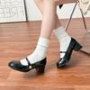 2025 new French Mary Jane shoes women's pearl one-word buckle light mouth thick heel single shoes red high heels women