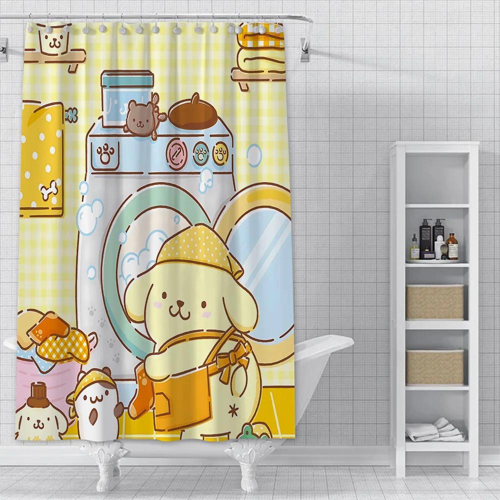 Милая мультяшная шторка для душа P-Pom Pom Purin, водонепроницаемая полиэстеровая ткань с краской, красочные шторки для ванной, шторка с крючком