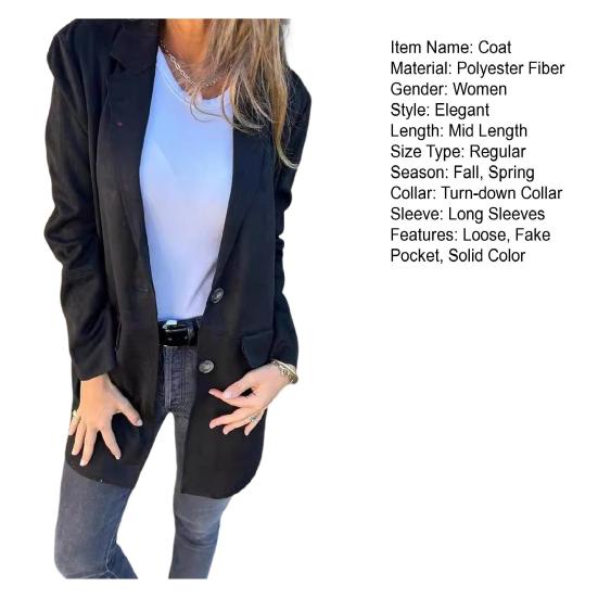 Lady Winter Coat Single-breasted Turn-down Collar Mid Length Overcoat Long Sleeves Pure Color