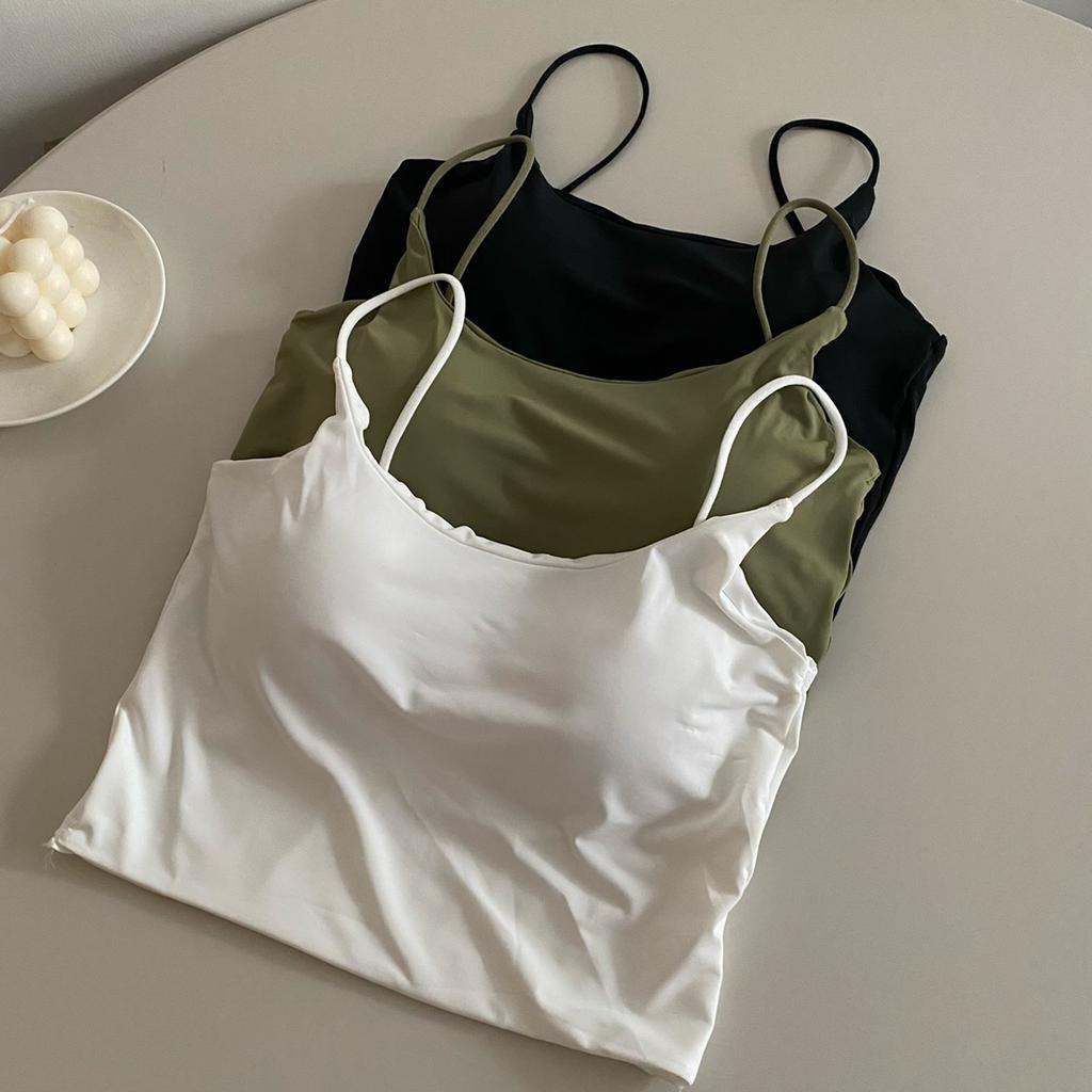 Ice Silk Halter Small Tank Top Women Summer Free Bra with Sexy Breast Pads White Spice Short Wear Top