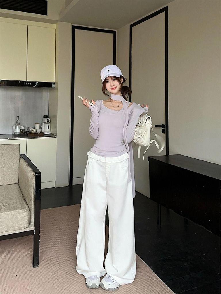 Женская весенняя ветрозащитная футболка с длинными рукавами и лентой, состоящая из двух частей