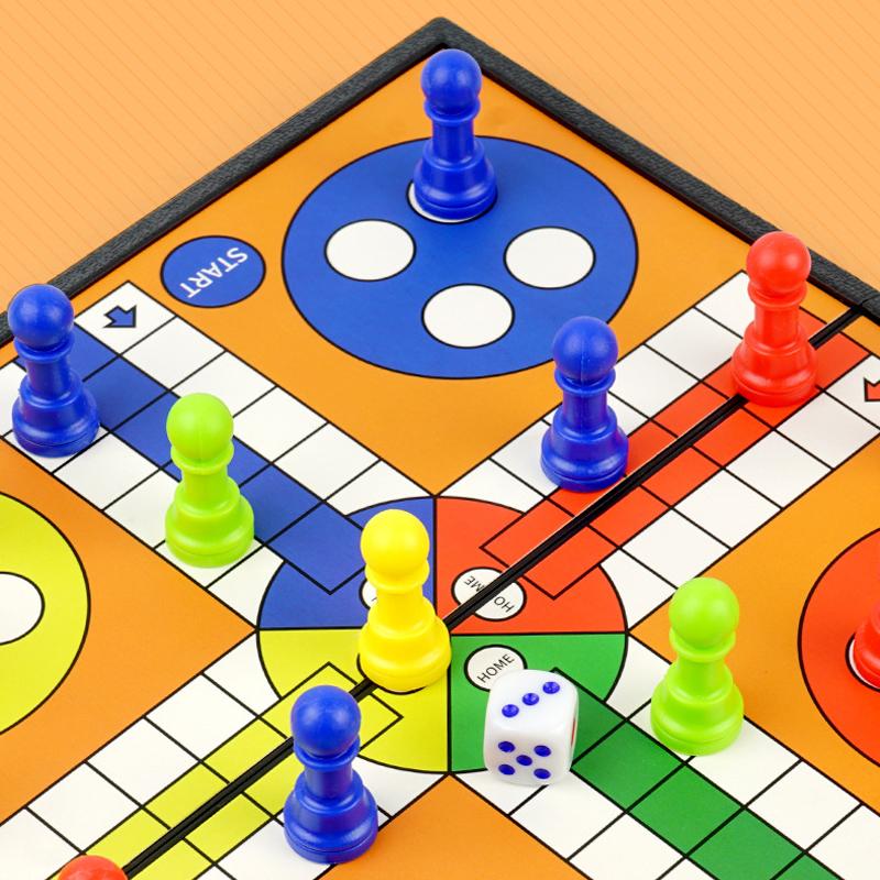 Portable Ludo Chess Backgammon Game Set Foldable Board Travel Family Kidsv Party Toy