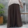 Women Cotton Linen Elastice Waist Floor Length Autumn Pleated Casual Long Skirts