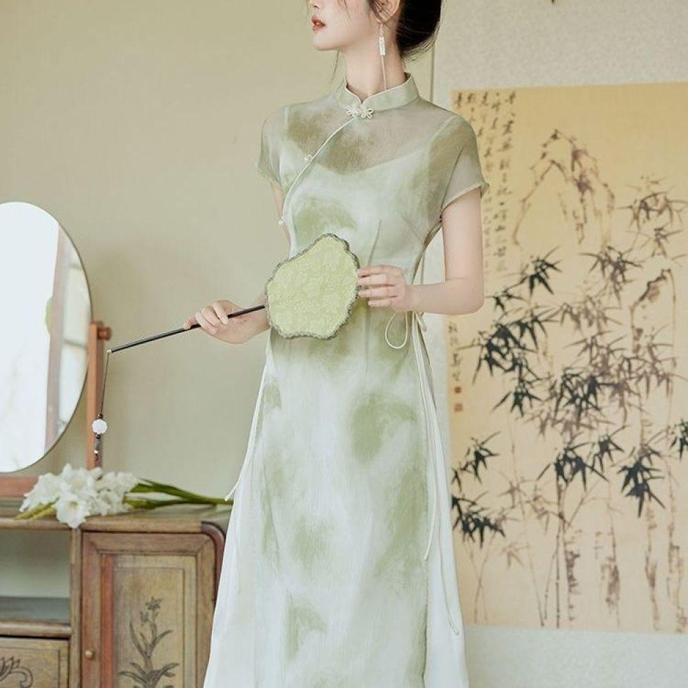 Chinese Style Modified Cheongsam Suspender Blouse Dress Suit