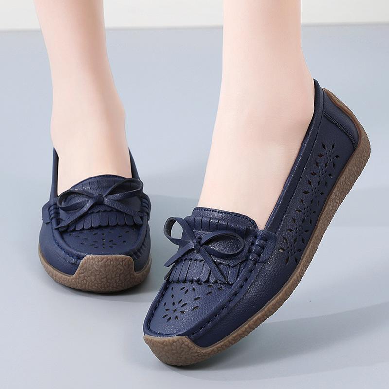 Spring Summer Shoes for Women Genuine Leather Casual Slip On Shoes Ladies Flats Shoes Plus Size