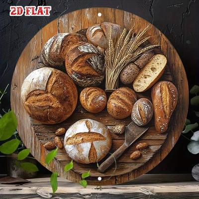 Винтажное пшеничное настенное искусство Металлический круглый плоский плакат Декор для кухни гостиной