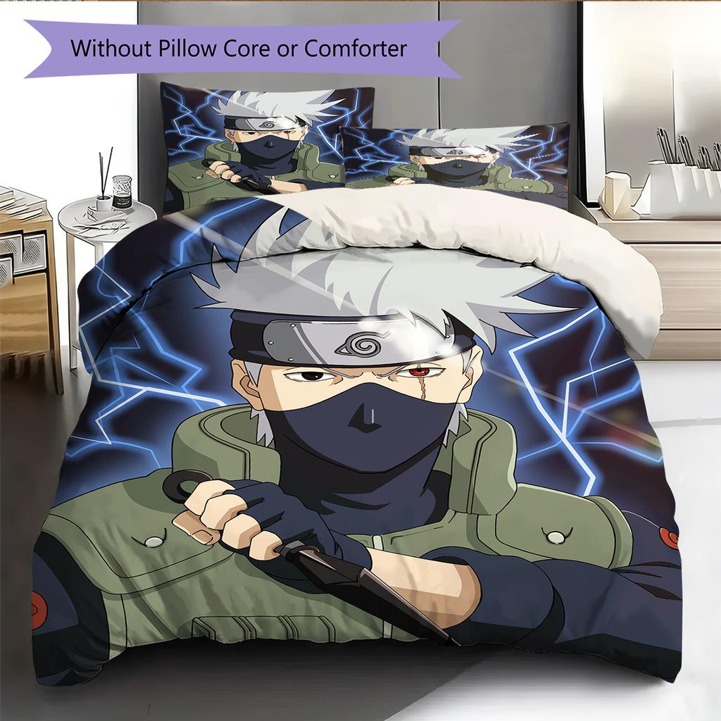 Хатаке Какаши Узор Наруто Постельное белье Домашний декор Подарок на день рождения (1 пододеяльник + 2 наволочки, без наполнителя)
