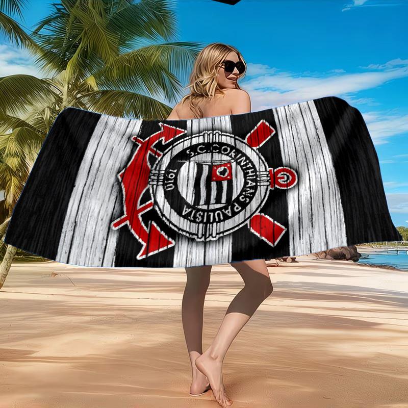 Sport Club Football Crest Printed Microfiber Beach Towel, Soft And Absorbent, Quick-Dry, Ideal for Summer Travel, Beach Essential, Swimming Pool