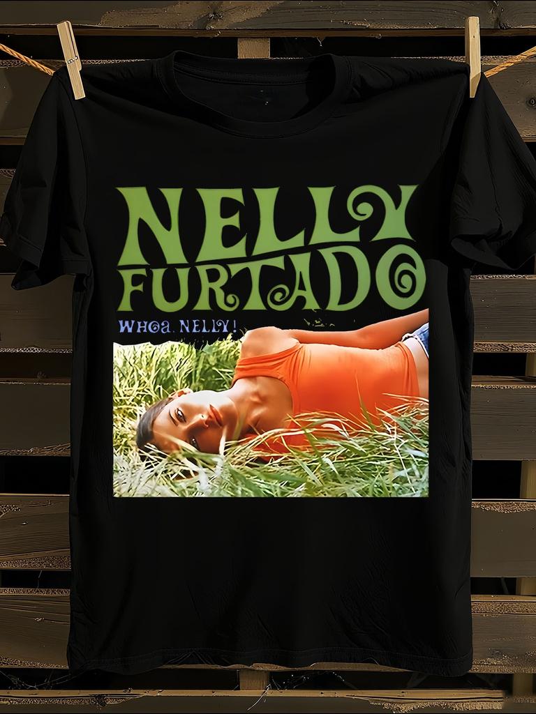 Nelly Furtado "Whoa Nelly" Concert Graphic T-Shirt Mens Tshirt Womens Tshirts with Letters Print Short Sleeves T-Shirt Casual Street Tee Shirt Top