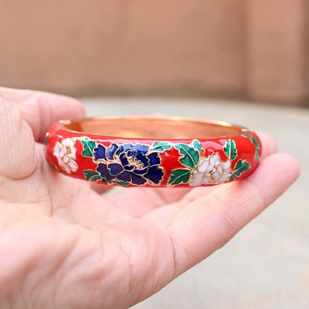 Traditional Filigree Enamel Bangle Hanfu Accessories Hollow Out Peony Bracelet Festival Gifts