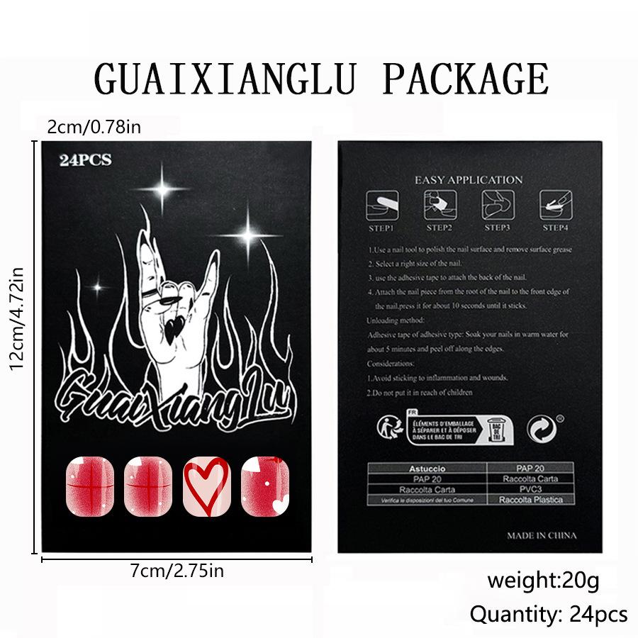 Sweet Heart Star Glossy Medium Almond Fake Nails 24Pcs Valentine's Day Blush Ombre Women's Press On Nails