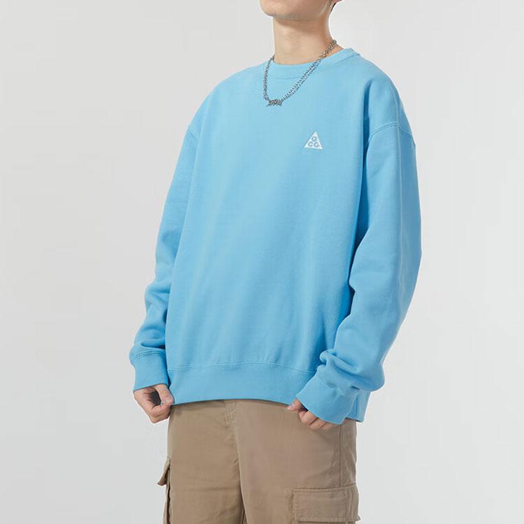 Nike Embroidered Letter Ribbed Crew Neck Sweatshirt Men Tops Sky-Blue DX9612-407
