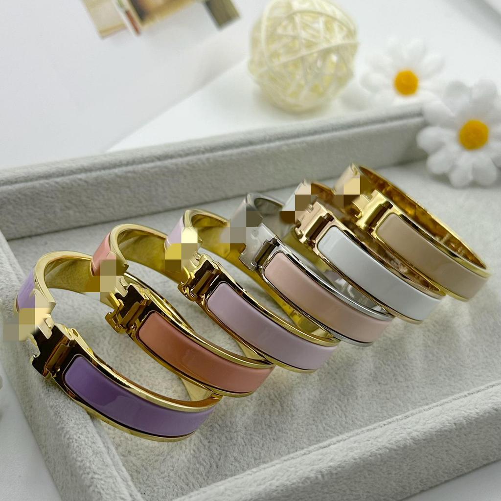 Браслет-бэнгл из эмалированной титановой стали 12 мм с буквой H - Европейский и американский модный браслет