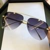 Sunglasses For Men Vintage Rimless Alloy Aviation Pilot Gradient Sun Glasses Female Metal Oval Shades Black Brown