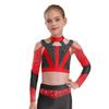 Girls Gymnastics Dance Top Long Sleeve Shiny Rhinestone Color Block Cross Back Cutout Crop Top
